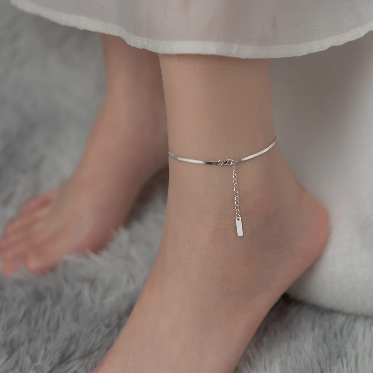 Flat Snake Bone 925 Sterling Silver Anklet