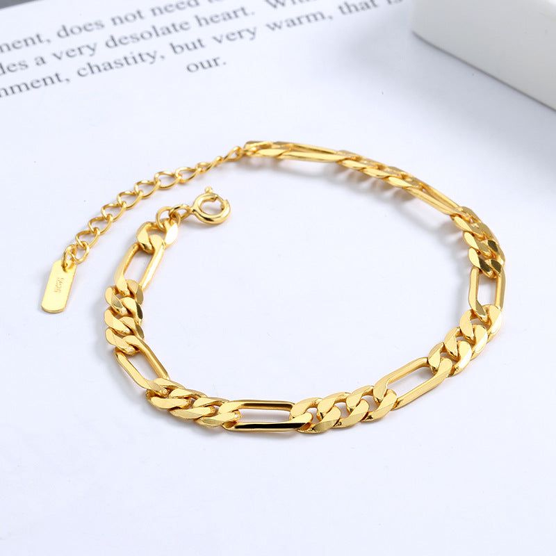 Figaro Gold Tone 925 Sterling Silver Bracelet