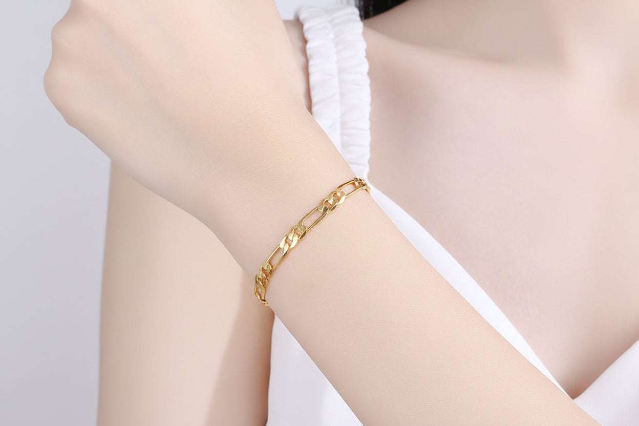 Figaro Gold Tone 925 Sterling Silver Bracelet